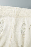 Bianco casual solido strappato scavato dolcevita trasparente manica corta due pezzi
