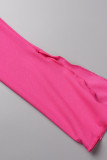 Pink Fashion Sexy Solid Bandage Schlitz V-Ausschnitt Langarm Zweiteiler