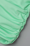 Mintgrön Sexig Solid Backless Vik av axeln Långärmade klänningar