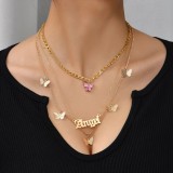 Pink Casual Butterfly Patchwork Chains Necklaces