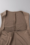 Brown Casual Sportswear Solid Patchwork Square Collar Skinny Rompers