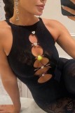 Kaki sexy uitgeholde magere jumpsuits met patchwork en ronde hals