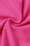 Rose Red Fashion Sexy Solid Bandage Schlitz V-Ausschnitt Langarm Zweiteiler