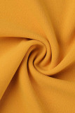 Bandagem Sólida Casual Elegante Amarela Patchwork O Neck Três Quartos Duas Peças