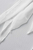 Blanc Sexy Solide Bandage Creusé Patchwork Transparent O Cou Robe Irrégulière Robes