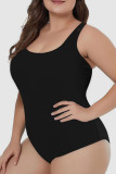 Schwarze, sexy, solide Patchwork-Badebekleidung mit U-Ausschnitt in Übergröße