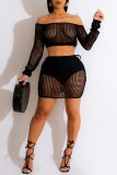 Camel Sexy Solid Hollowed Out See-through Off the Shoulder Long Sleeve Two Pieces