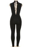 Coffee Casual Solid Basic Turtleneck Skinny Jumpsuits