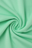 Grön Sexig Solid Backless Vik av axeln Långärmade klänningar