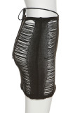Черная сексуальная однотонная повязка с кисточками, выдолбленная, лоскутная, с V-образным вырезом, с длинным рукавом, из двух частей