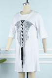 Witte casual print bandage patchwork O-hals T-shirt jurk jurken