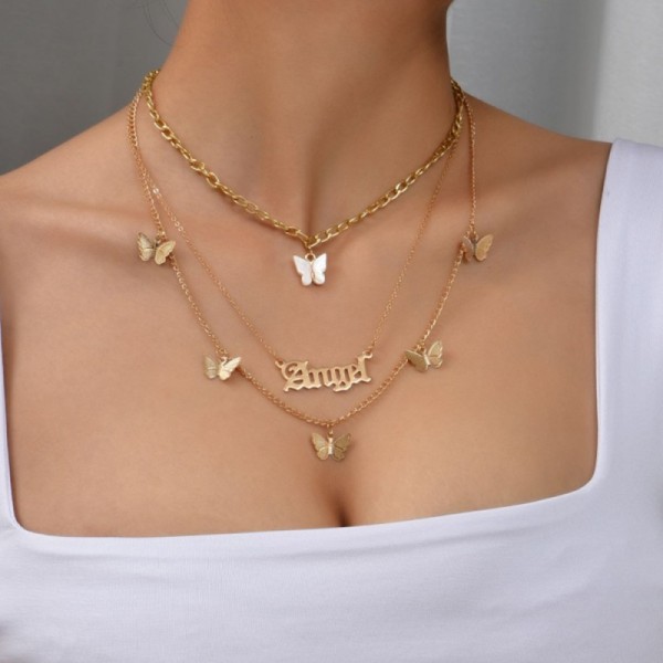 Белые повседневные ожерелья с цепочками в виде бабочек в стиле пэчворк