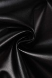 Negro casual sólido patchwork cuello vuelto manga corta dos piezas