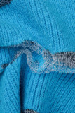 Blå Sexig Patchwork Bandage Genomskinliga rygglösa Halter Tops