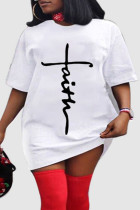 Milchiges, lässiges Patchwork-T-Shirt-Kleid mit O-Ausschnitt, Kleider in Übergröße
