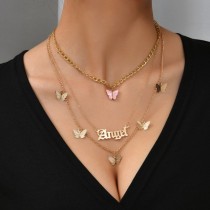 Розовые повседневные ожерелья-цепочки с бабочками в стиле пэчворк
