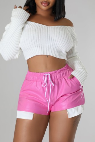 Pink Sexy Solid Patchwork Regular High Waist Conventional Solid Color Shorts