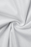 Robes de robe de t-shirt à col rond en patchwork imprimé décontracté blanc