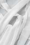 Witte sexy stevige bandage uitgeholde patchwork doorzichtige O-hals onregelmatige jurkjurken