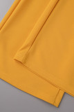 Bandagem Sólida Casual Elegante Amarela Patchwork O Neck Três Quartos Duas Peças
