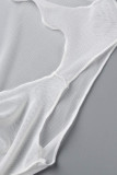 Bandagem Sólida Sexy Branca Oca Patchwork Transparente Gola O Vestidos Vestidos Irregulares