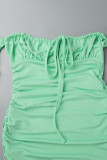 Mintgrön Sexig Solid Backless Vik av axeln Långärmade klänningar
