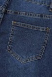 Темно-синие повседневные однотонные джинсы средней посадки в стиле пэчворк со средней посадкой