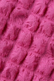 Due pezzi a maniche corte con scollo a O collo patchwork in tinta unita rosa rossa