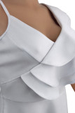 White Sexy Solid Patchwork Flounce Spaghetti Strap A Line Dresses(Without Belt)