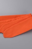 Оранжевое повседневное однотонное платье без спинки с разрезом и открытыми плечами с коротким рукавом Платья