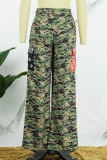 Camouflage Casual Camouflage Print Patchwork Regular High Waist Konventionelle Full Print Hose