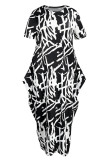 カラー ファッション カジュアル プリント パッチワーク O ネック ロング ドレス プラス サイズのドレス