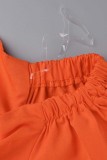 Orange Casual Solid Backless Schlitz Schulterfrei Kurzarm Kleid Kleider