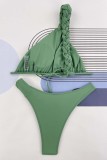 Grönt sexigt massivt bandage urholkat rygglösa badkläder (med vadderingar)