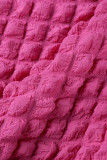 Due pezzi a maniche corte con scollo a O collo patchwork in tinta unita rosa rossa