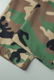 Monos casual calle estampado camuflaje estampado patchwork bolsillo cremallera cuello vuelto recto verde militar