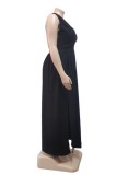 黒のセクシーなカジュアル無地スリット V ネック ロング ドレス プラス サイズのドレス