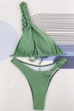 Groene sexy stevige bandage uitgeholde rugloze badkleding (met vullingen)