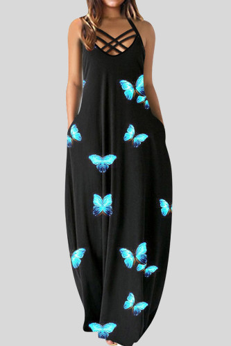 Black Sexy Print Patchwork Spaghetti Strap Printed Dress Dresses