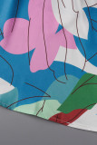 Rosa casual estampado vendaje patchwork asimétrico cuello oblicuo tallas grandes tops