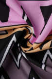 Bandagem com estampa elegante vintage rosa patchwork fenda decote em V vestidos evasê