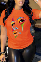 T-shirts à col rond et patchwork à imprimé rue orange