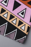 Pink Vintage Elegant Print Bandage Patchwork Schlitz V-Ausschnitt A-Linie Kleider