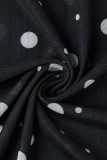 Zwart sexy print polkadot patchwork doorzichtige schuine kraag plus size jumpsuits