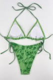 Green Sexy Solid Bandage Backless Swimwears (With Paddings)