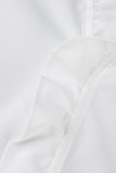 Blusas brancas casuais sólidas patchwork com decote em V