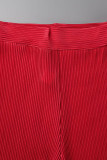 Rote, sexy, solide Patchwork-Falte von der Schulter, halbe Ärmel, zweiteilig
