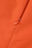 Orange Casual Solid Backless Schlitz Schulterfrei Kurzarm Kleid Kleider