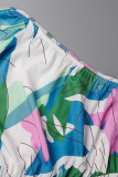 Colletto obliquo asimmetrico patchwork patchwork stampa casual blu Top taglie forti