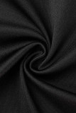 Black Sexy Solid Patchwork Turn-back Collar Regular Bodysuits